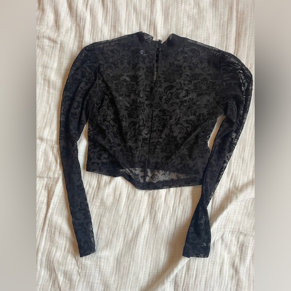 Black mock neck long sleeve floral blouse - Picture 3 of 6